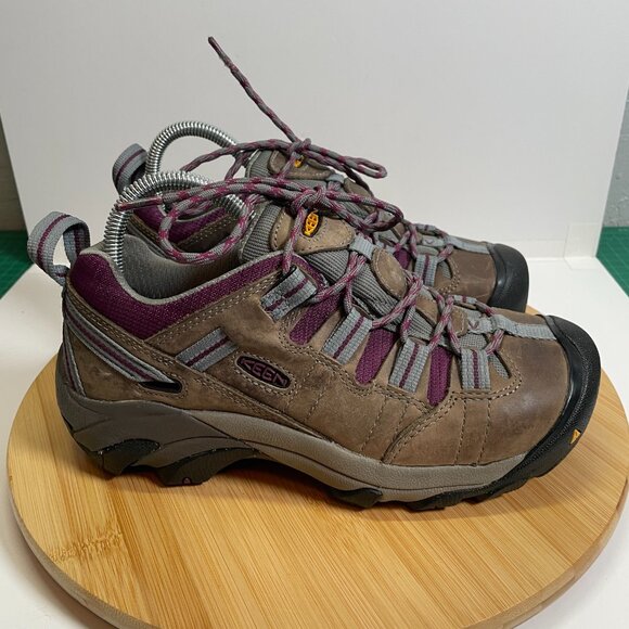 KEEN Women 7 Brown Purple Detroit Low Steel Toe Shoe Work Safety Utility Leather - Picture 4 of 9